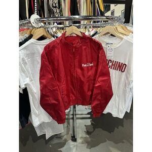 Vintage 1980s Velva Sheen Marco Island Red Satin Bomber Jacket Size Large USA